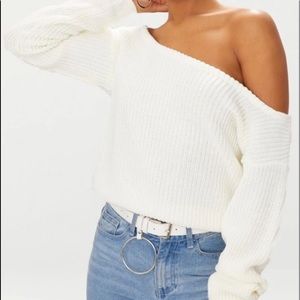 White over the shoulder sweater